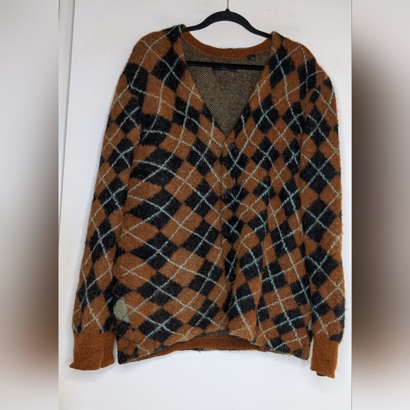 ALLSAINTS Fitzroy Warped Argyle Jacquard Men's Cardigan Sweater Size XL - Picture 4 of 7